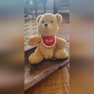 Disney 1980's Winnie the Pooh Plush in Golden Fur with Red Bib